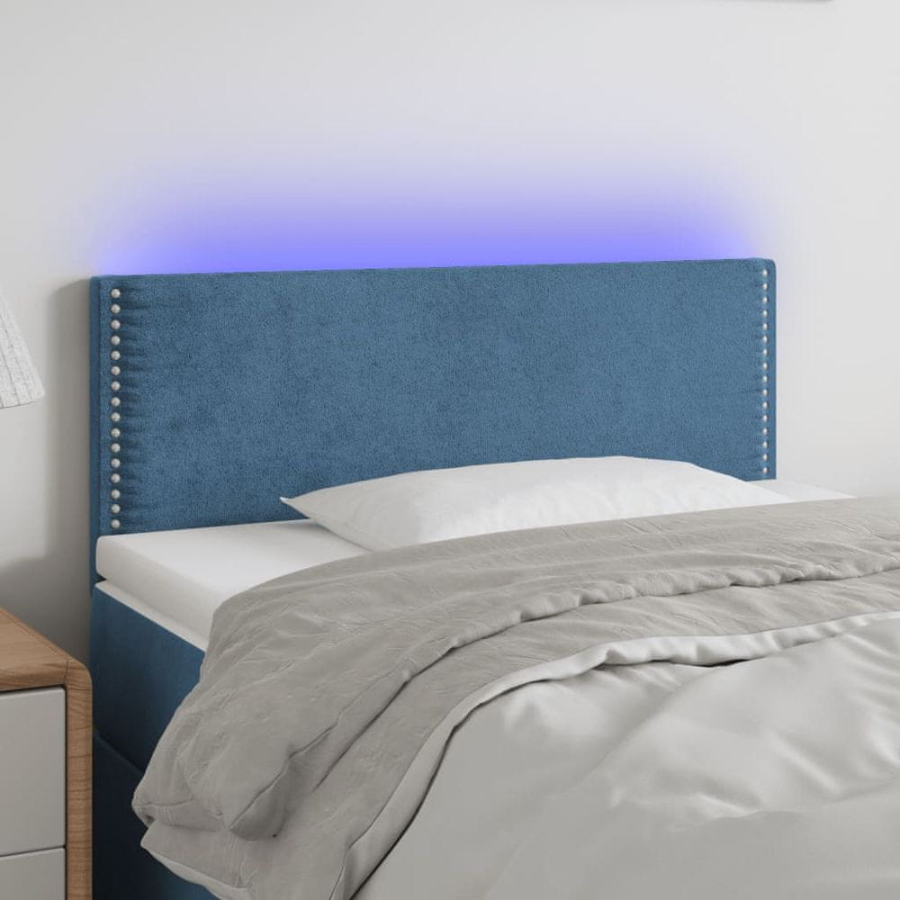 Vidaxl Čelo postele s LED tmavomodrá 90x5x78/88 cm zamat